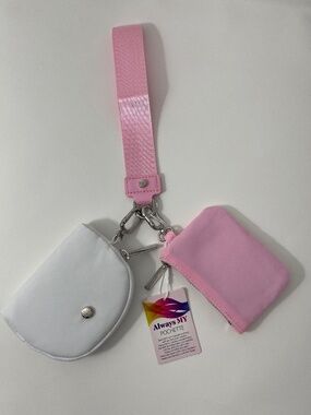 Always My Pochette Pink & White Wristlet Set Keychain Pouches NWT Cute Organizer